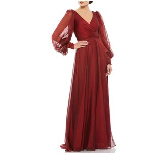 Illusion Long Sleeve A-Line GownMac Duggal$398. SIZE 8 H